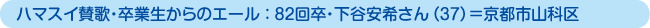 ハマスイ賛歌・卒業生からのエール：82回卒・下谷安希さん（37）＝京都市山科区