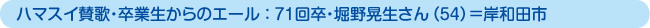 ハマスイ賛歌・卒業生からのエール ： 71回卒・堀野晃生さん（54）＝岸和田市